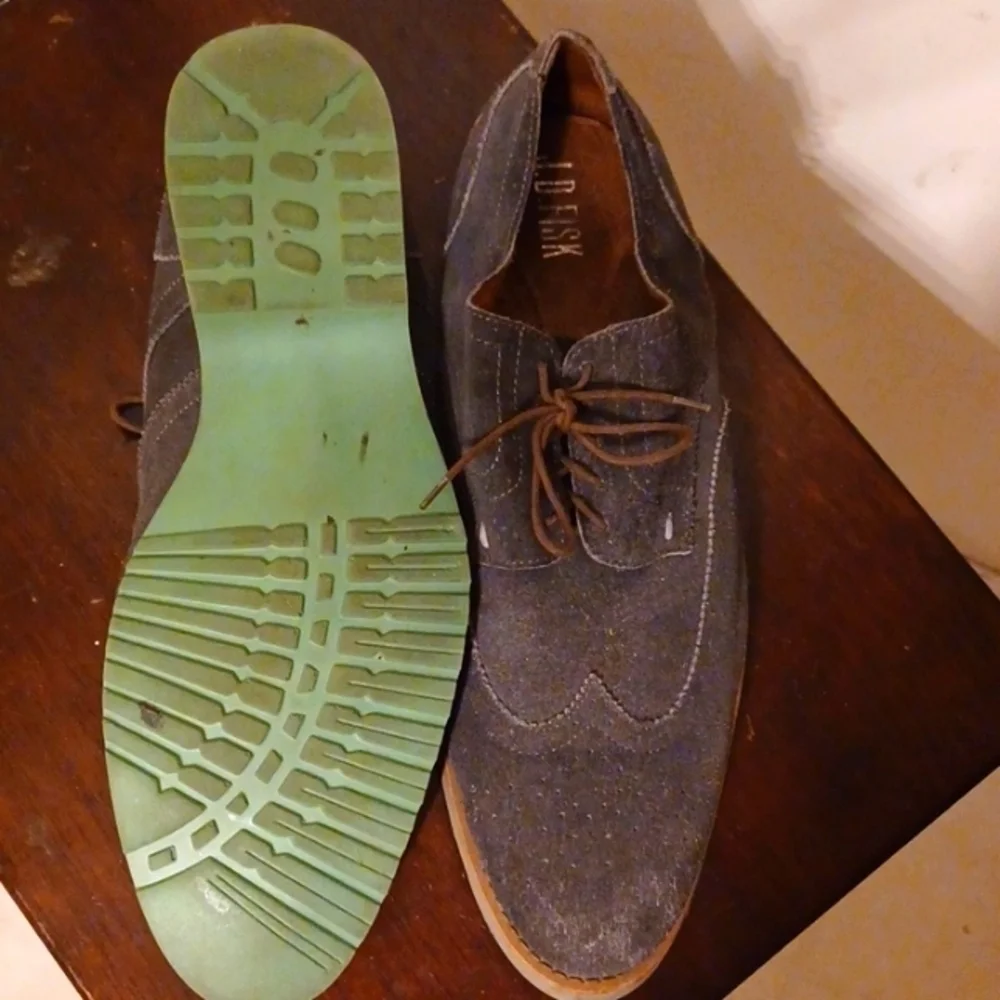 J.D. Fisk Grey Suede Leather Shoes with Green Soles, 12